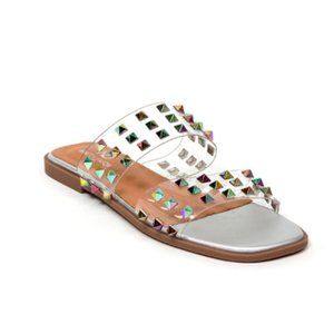 Ninety Union Bloom Sandal Studded Clear Square Toe Size 8